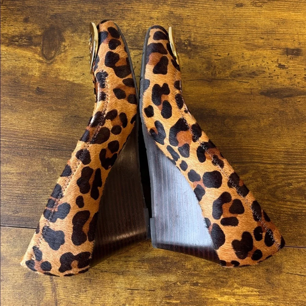 Tory Burch Animal Print wedges with Gold Emblem